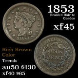 1853 Braided Hair Large Cent 1c Grades xf+