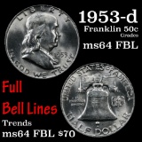 1953-d Franklin Half Dollar 50c Grades Choice Unc FBL