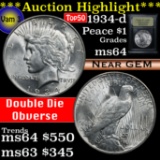 ***Auction Highlight*** 1934-d Vam 3 'DDO' Top 50 Peace Dollar $1 Graded Choice Unc by USCG (fc)