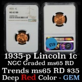 NGC 1935-p Lincoln Cent 1c Graded ms65 RD By NGC