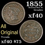 1855 Braided Hair Large Cent 1c Grades xf