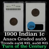 ANACS 1900 Indian Cent 1c Graded au55 By ANACS