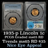 PCGS 1935-p Lincoln Cent 1c Graded ms65 RD By PCGS