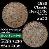 1826 Classic Head half cent 1/2c Grades AU, Almost Unc (fc)