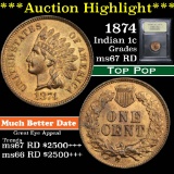 ***Auction Highlight*** 1874 Indian Cent 1c Graded GEM++ Unc RD by USCG (fc)
