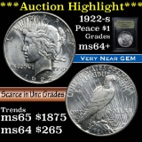 ***Auction Highlight*** 1922-s Peace Dollar $1 Graded Choice+ Unc by USCG (fc)