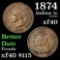 1874 Indian Cent 1c Grades xf