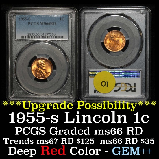 PCGS 1955-s Lincoln Cent 1c Graded ms66 RD by PCGS