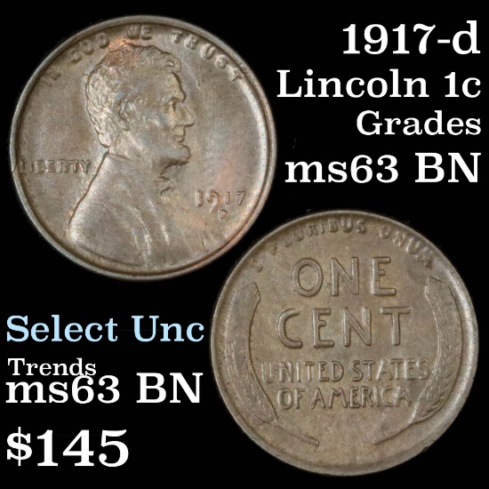 1917-d Lincoln Cent 1c Grades Select Unc BN