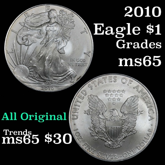 2010 Silver Eagle Dollar $1 Grades GEM Unc