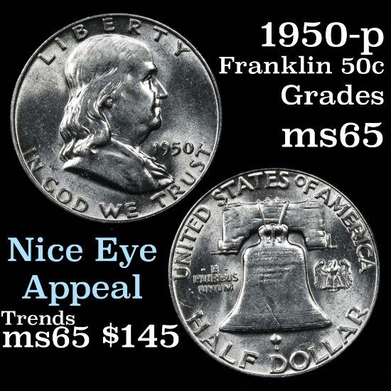 1950-p Franklin Half Dollar 50c Grades GEM Unc