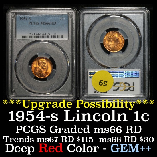 PCGS 1954-s Lincoln Cent 1c Graded ms66 RD by PCGS