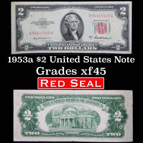 1953a $2 red seal United States note Grades xf+