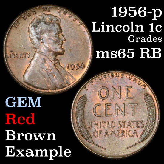 1956-p Lincoln Cent 1c Grades GEM Unc RB