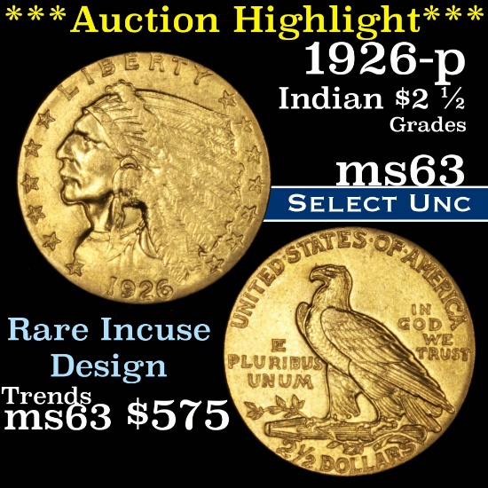 ***Auction Highlight*** 1926-p Gold Indian Quarter Eagle $2 1/2 Grades Select Unc (fc)