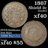 1867 2 Cent Piece 2c Grades xf