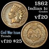 1862 Indian Cent 1c Grades vf, very fine