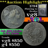 ***Auction Highlight*** 1794 Flowing Hair large cent 1c Graded vg, very good By USCG (fc)