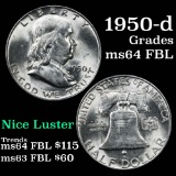 1950-d Franklin Half Dollar 50c Grades Choice Unc FBL
