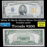 1934a $5 North Africa Silver Certificate, Singatures of Julian and Morgenthau Grades Choice AU