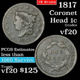 1817 15 Stars Coronet Head Large Cent 1c Grades vf, very fine