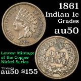 1861 Indian Cent 1c Grades AU, Almost Unc