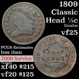 1809 Classic Head half cent 1/2c Grades vf+