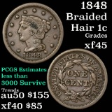 1848 Braided Hair Large Cent 1c Grades xf+