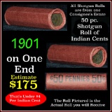 Indian Head Penny 1c Shotgun Roll, 1901 on one end, reverse on the other Grades (fc)