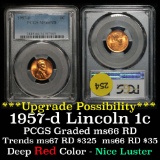 PCGS 1957-d Lincoln Cent 1c Graded ms66 RD by PCGS