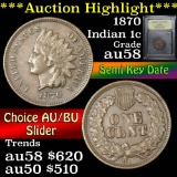 ***Auction Highlight*** 1870 Indian Cent 1c Graded Choice AU/BU Slider By USCG (fc)