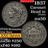 1837 Coronet Head Large Cent 1c Grades AU, Almost Unc (fc)