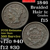 1846 Med date Braided Hair Large Cent 1c Grades f+