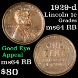 1929-d Lincoln Cent 1c Grades Choice Unc RB