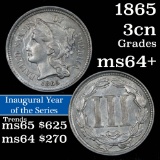 1865 3 Cent Copper Nickel 3cn Grades Choice+ Unc (fc)