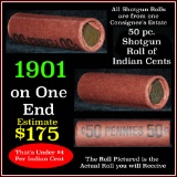 Indian Head Penny 1c Shotgun Roll, 1901 on one end, reverse on the other (fc)