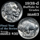 1938-d Buffalo Nickel 5c Grades Select Unc