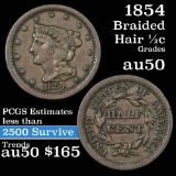 1854 Braided Hair Half Cent 1/2c Grades AU, Almost Unc