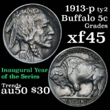 1913-p Ty2 Buffalo Nickel 5c Grades xf+