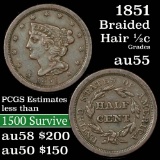 1851 Braided Hair Half Cent 1/2c Grades Choice AU