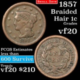 1857 Sm Date Braided Hair Large Cent 1c Grades vf, very fine (fc)