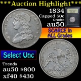 ***Auction Highlight*** 1834 Capped Bust Quarter 25c Graded AU, Almost Unc By USCG (fc)