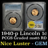 PCGS 1940-p Lincoln Cent 1c Graded ms65 RD by PCGS