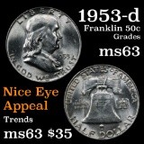 1953-d Franklin Half Dollar 50c Grades Select Unc