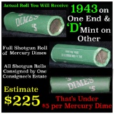 Full roll of Liberty Head 'Mercury' dimes, 1943 on one end & a 'd' Mint reverse on other end (fc)