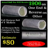 Full roll of Liberty Head 'V' Nickels, 1906 one end & 1907 other end (fc)