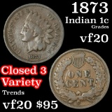 1873 Closed 3 Indian Cent 1c Grades vf, very fine
