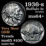 1936-s Buffalo Nickel 5c Grades Choice+ Unc