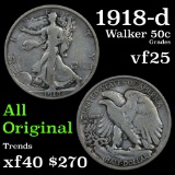 1918-d Walking Liberty Half Dollar 50c Grades vf+