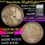 ***Auction Highlight*** 1909-s VDB Lincoln Cent 1c Graded Choice AU/BU Slider By USCG (fc)